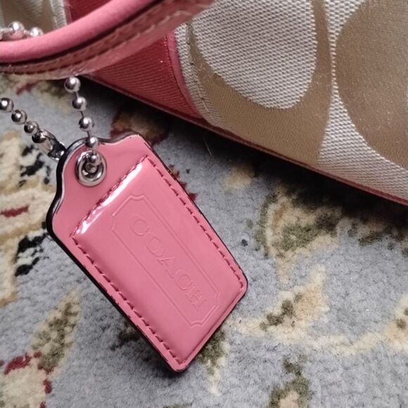 Mini Coach Y2K style Pink Cream Shoulder Bag Monogram All Over Canvas purse read - Picture 9 of 10